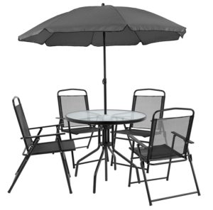 Flash Furniture Nantucket 6 Piece Black Patio Garden Set with Table & Umbrella