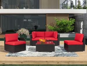 Walsunny Outdoor Black Rattan Sectional Sofa-Patio Wicker Furniture Set