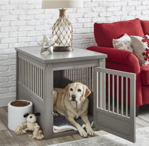Contemporary End Table Pet Crate and Kennel with Stainless Steel Spindles