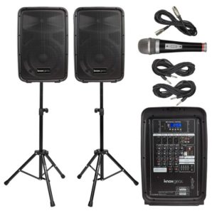 Knox Dual Speaker and Mixer Kit – Portable 8” 300 Watt DJ PA System