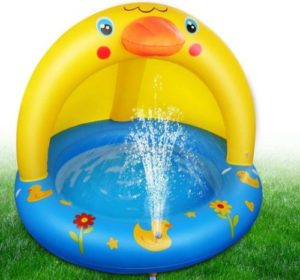 Inflatable Baby Pool, Kiddie Splash Duck Pool with Shade Sprinkler