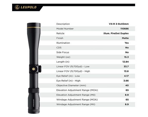 Leupold VX-R 3-9x40mm Riflescope