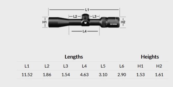 Vortex Optics Crossfire II 2-7x32 Scout Riflescope Dimensions