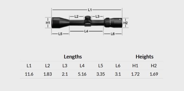 Vortex Optics Diamondback 2-7x35 Rimfire Riflescope Dimensions