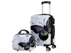 World Traveler Black and White Butterfly 2-Piece Carry-on Spinner Luggage Set